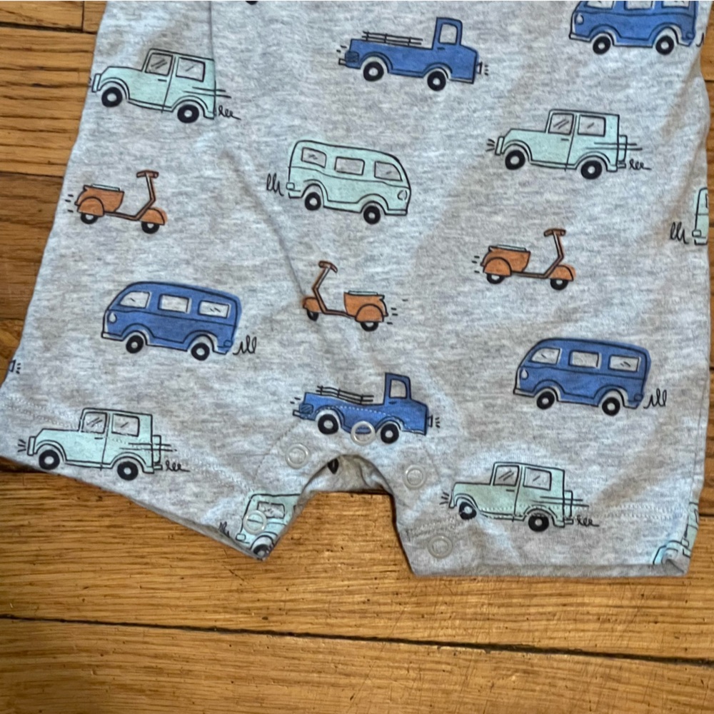 Garanimals Gray Romper with Blue and Green Vehicles - Picture 2 of 6
